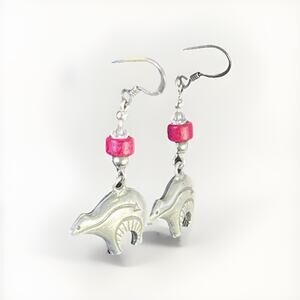 Sterling Silver Native American Spirit Bear Coral Bead Drop Dangle Earrings